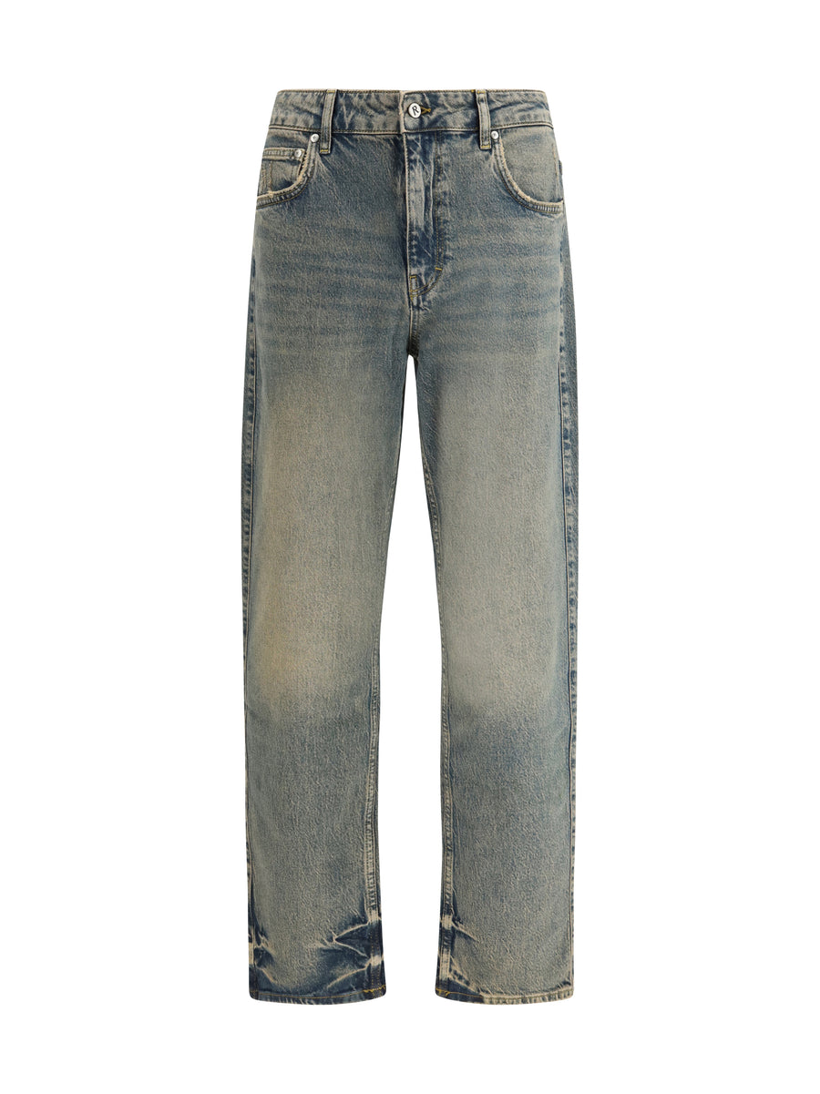 Straight Leg Jeans Blue Cream Cotton