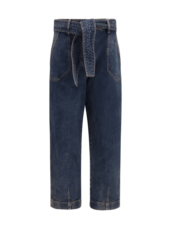 Wide-Leg Jeans With Belt Grey-Navy Grey/navy Cotton Trousers