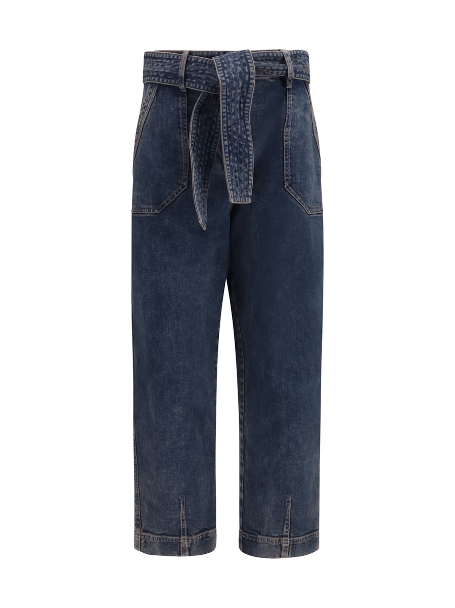 Wide-Leg Jeans With Belt Grey-Navy Grey/navy Cotton Trousers