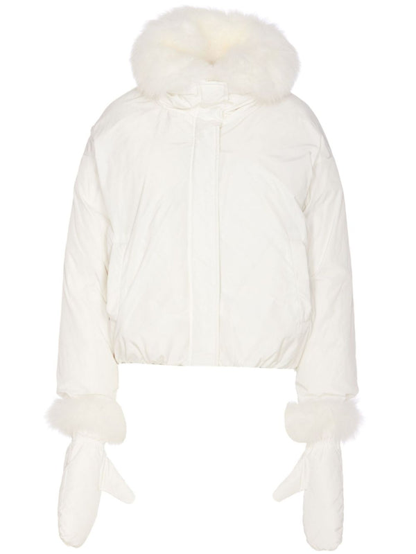 Yves Salomon Outer: 100% Polyester; Trims: 100% Fox Fur; Fill: Goose Down down jacket in white