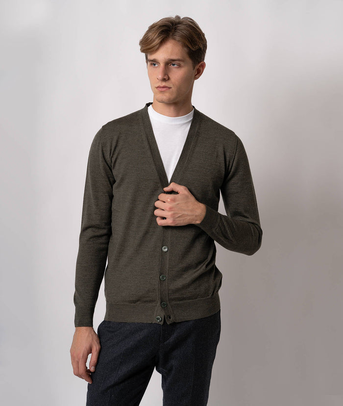 Merino Wool Cardigan Siberia Dimgray Knitwear