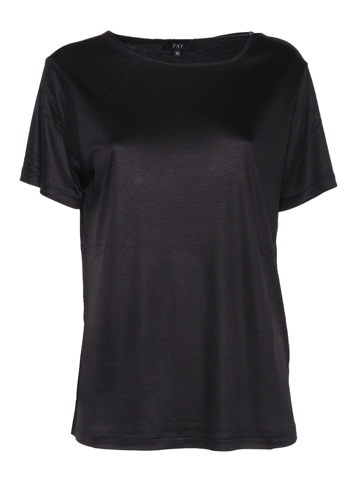 SHORT SLEEVE SHIRT Black Viscose Elastane Sleeves T-shirt