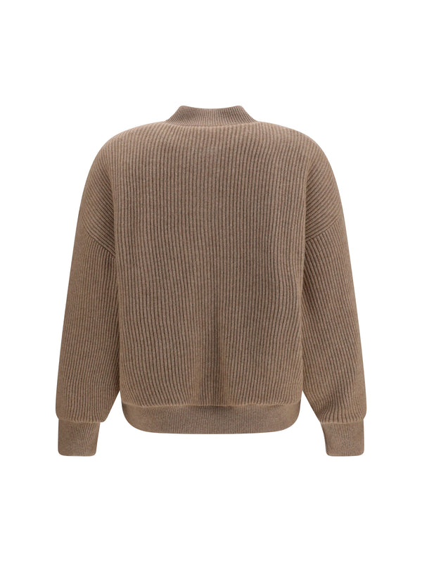 Bomber Jacket Ribbed Cashmere Brown Knitwear