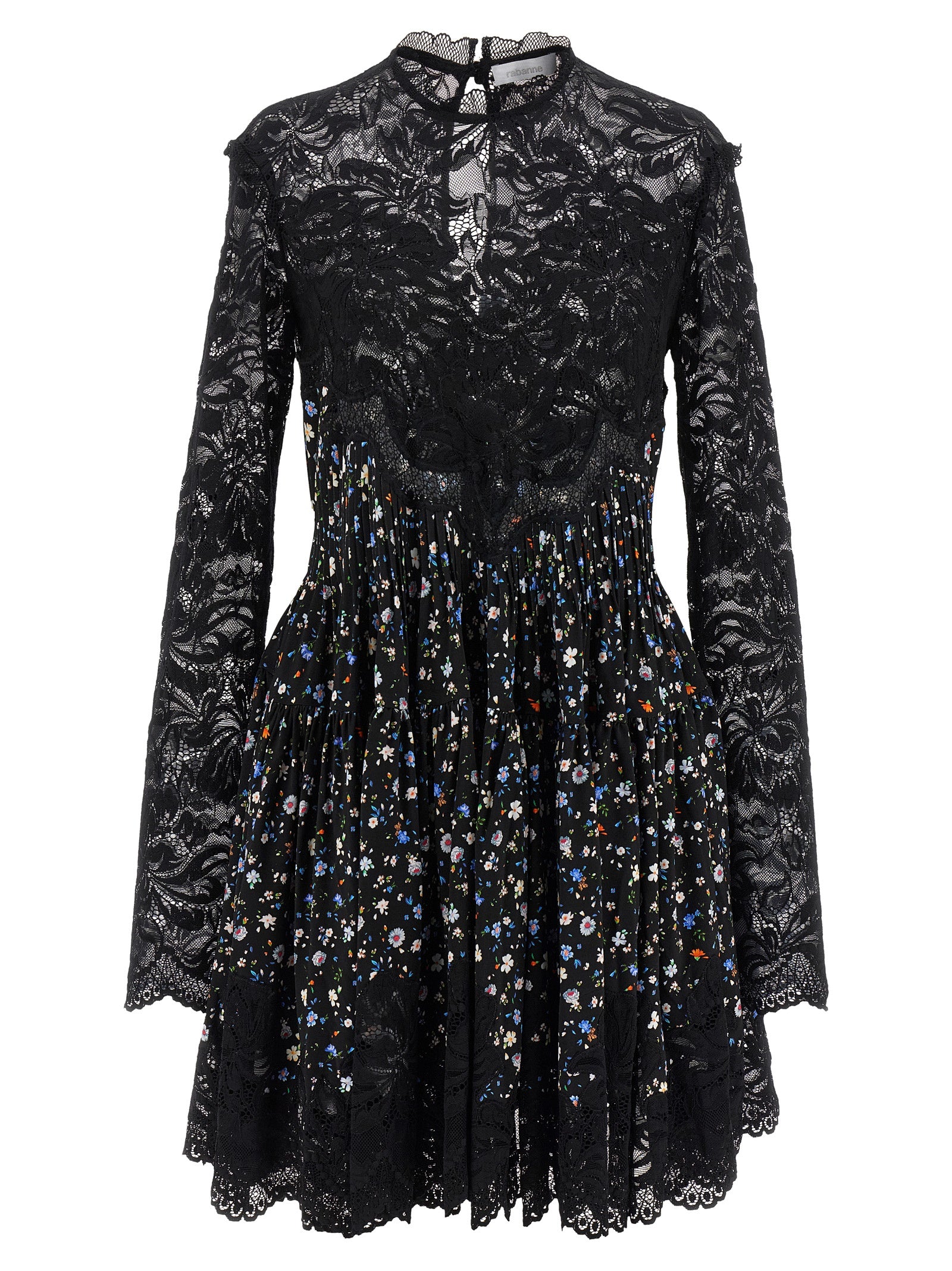Floral Lace Dress Black Virgin Wool Cashmere