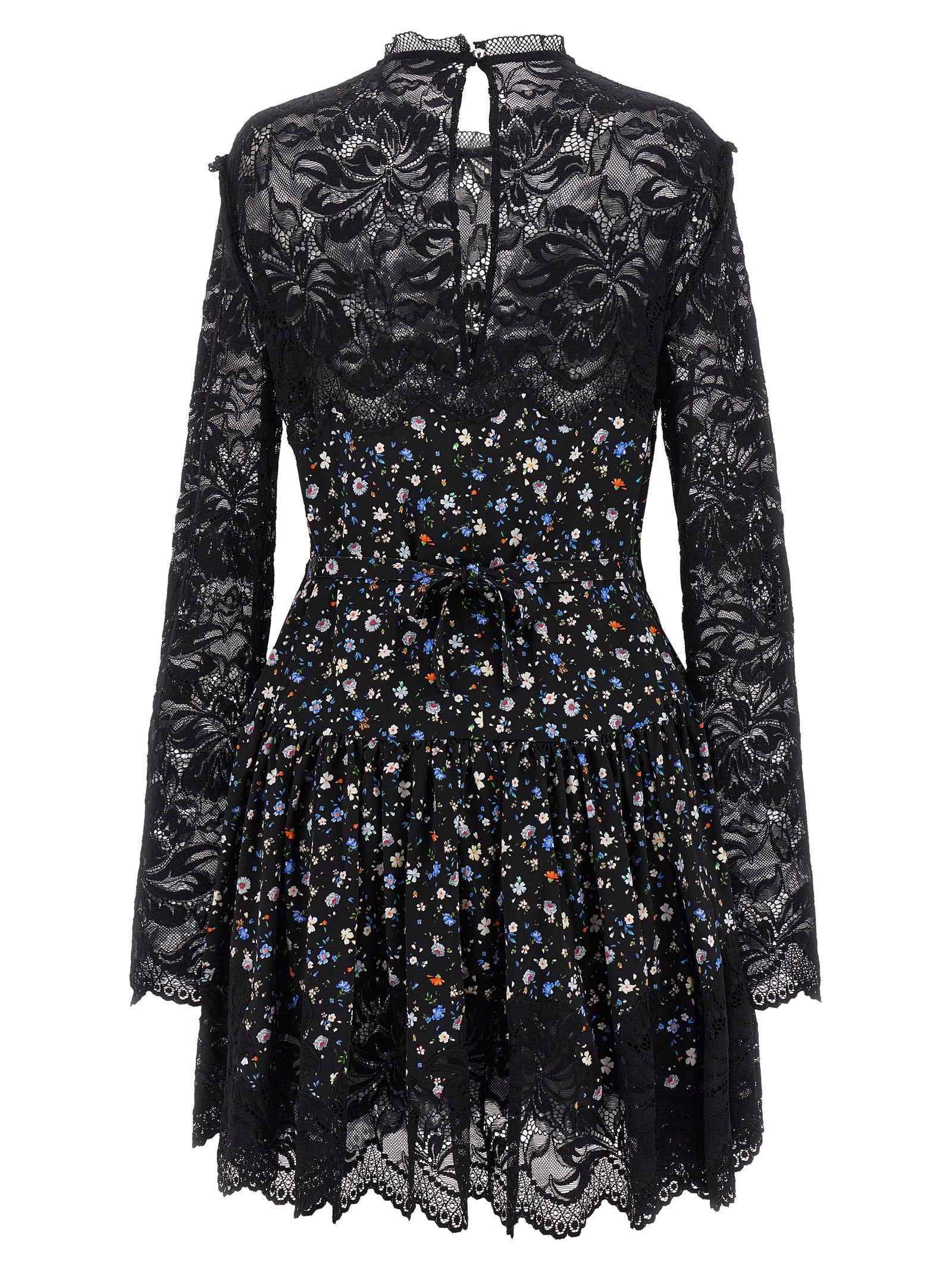Floral Lace Dress Black Virgin Wool Cashmere