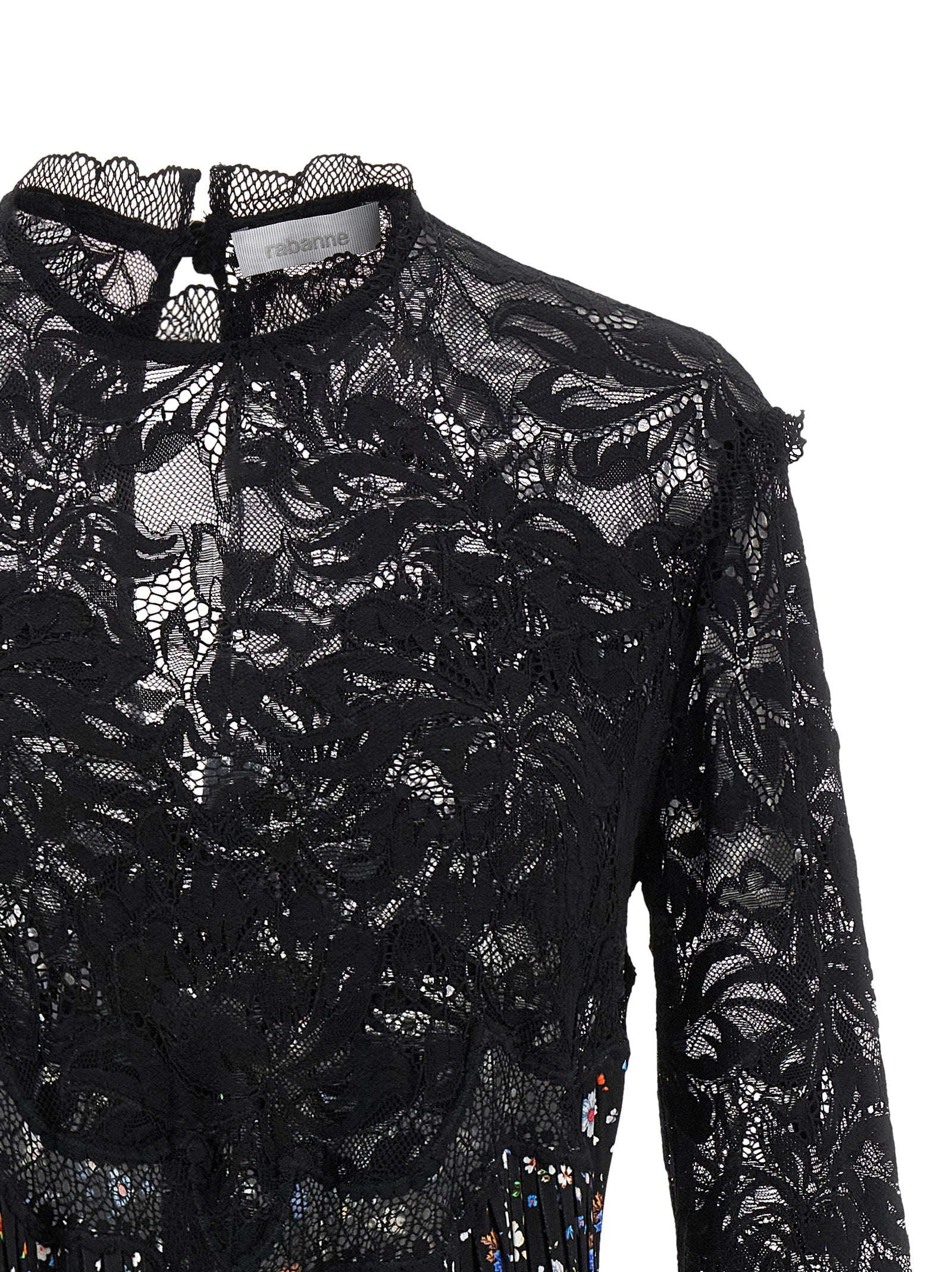 Floral Lace Dress Black Virgin Wool Cashmere