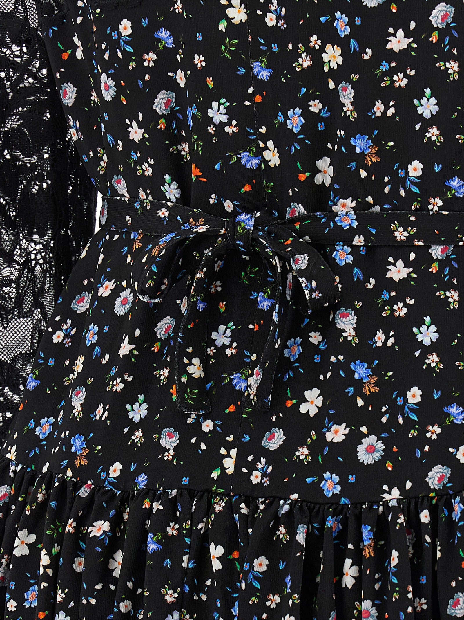 Floral Lace Dress Black Virgin Wool Cashmere