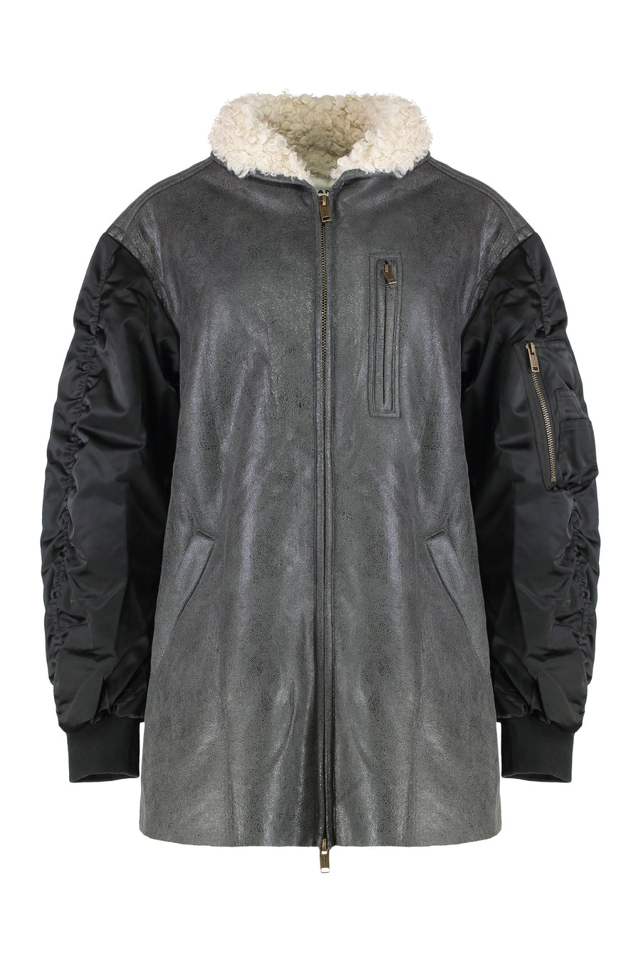 Oversized Jacket With Contrast Collar Grey Polyester