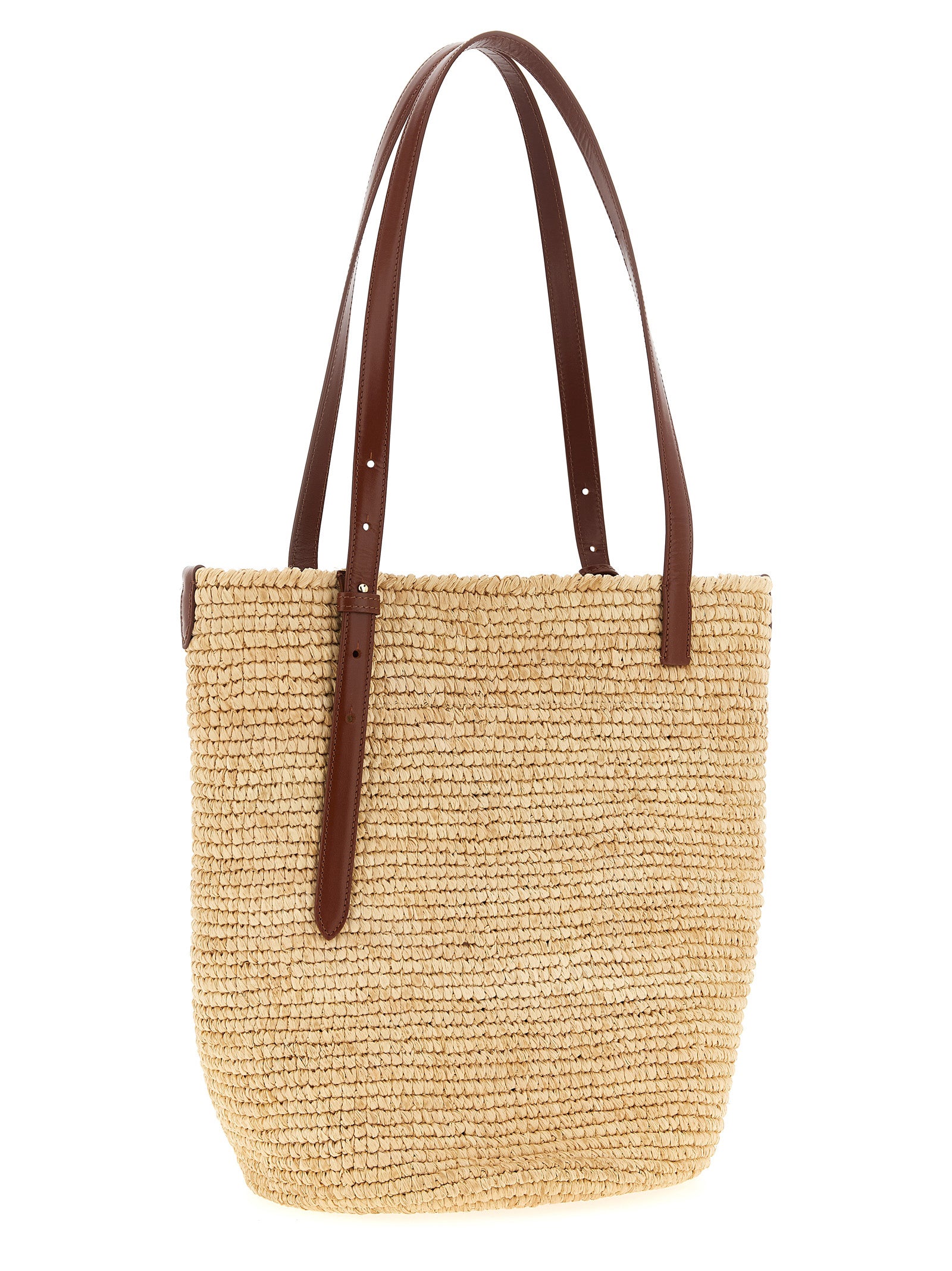 Natural Raffia Tote Bag shopping Beige Calfleather Brass