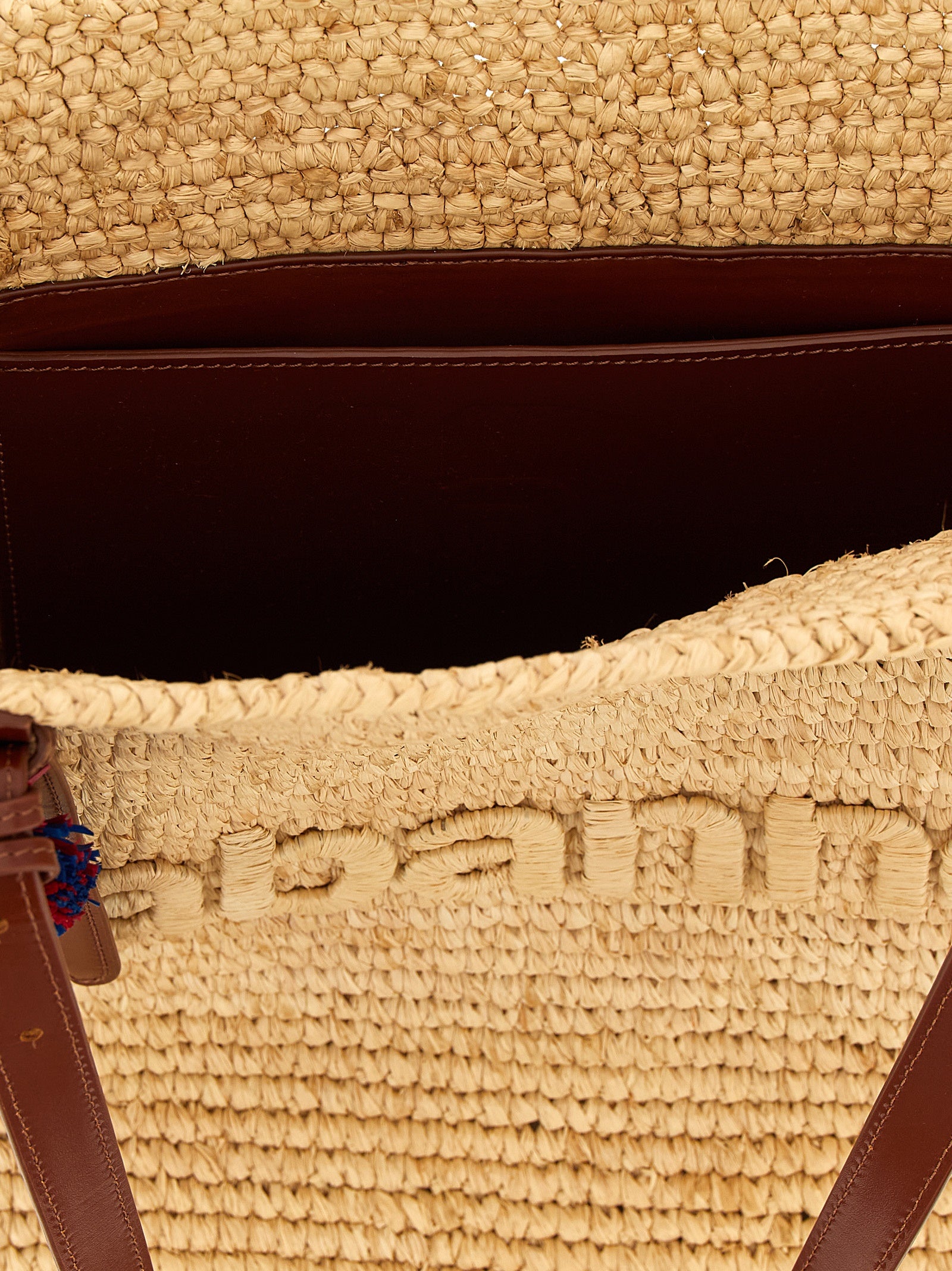 Natural Raffia Tote Bag shopping Beige Calfleather Brass