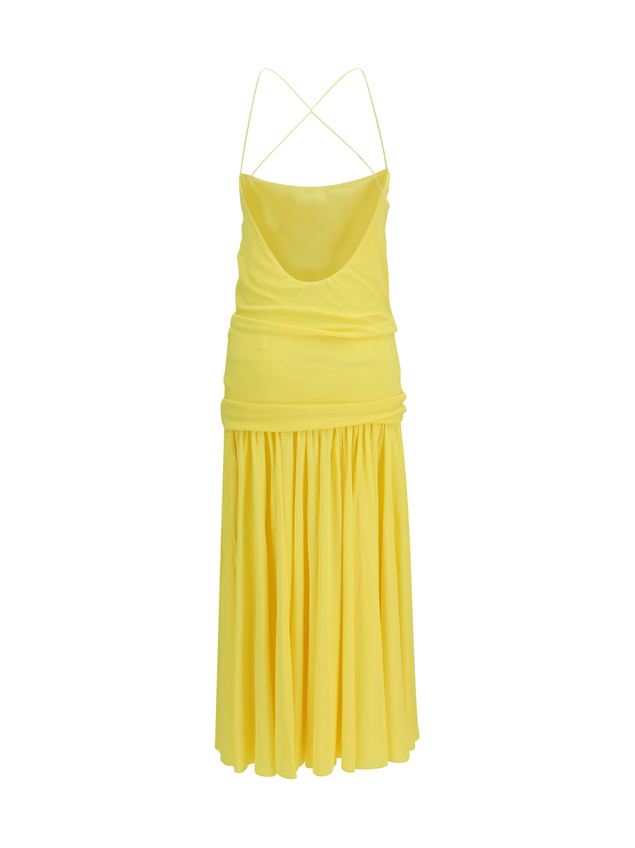 Pleated Midi Dress Yellow Viscose