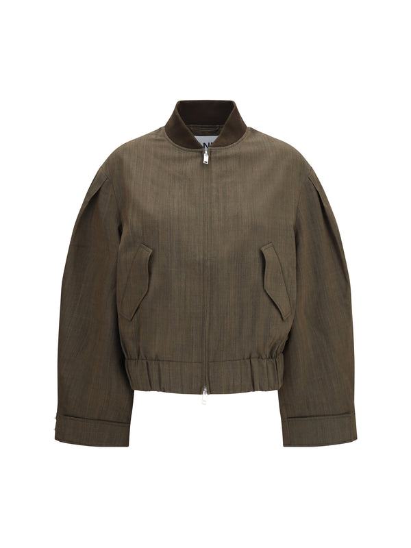 Ganni 100% Merino Wool Ovis Aries bomber jacket in brown
