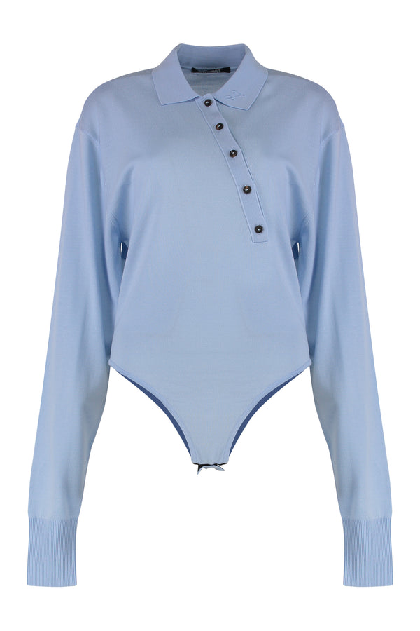 The Tordu Merino Bodysuit Light Blue Wool Tops