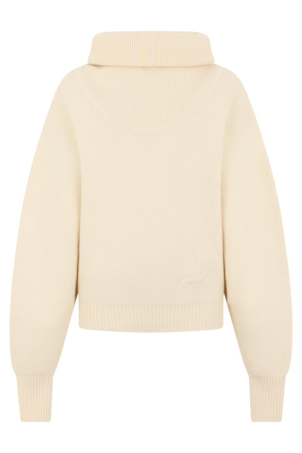 Sweater High-Neck Ivory Wool-Cashmere