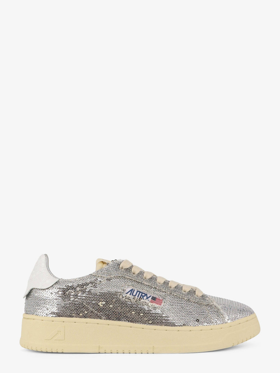Dallas Sequined Low-Top Sneakers Silver Leather Trainers