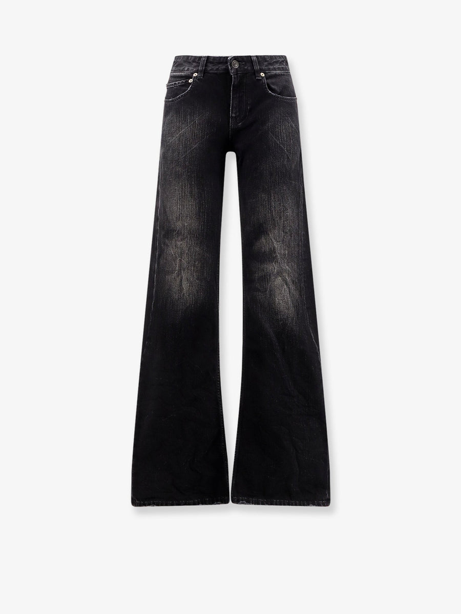 Wide Leg Black Denim Trousers Cotton