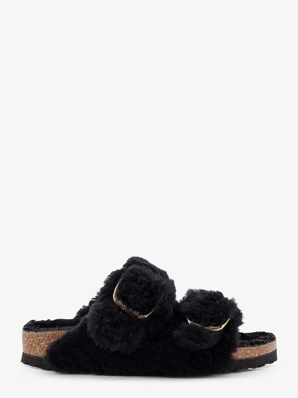 Arizona Big Buckle Teddy Sandals Black Leather