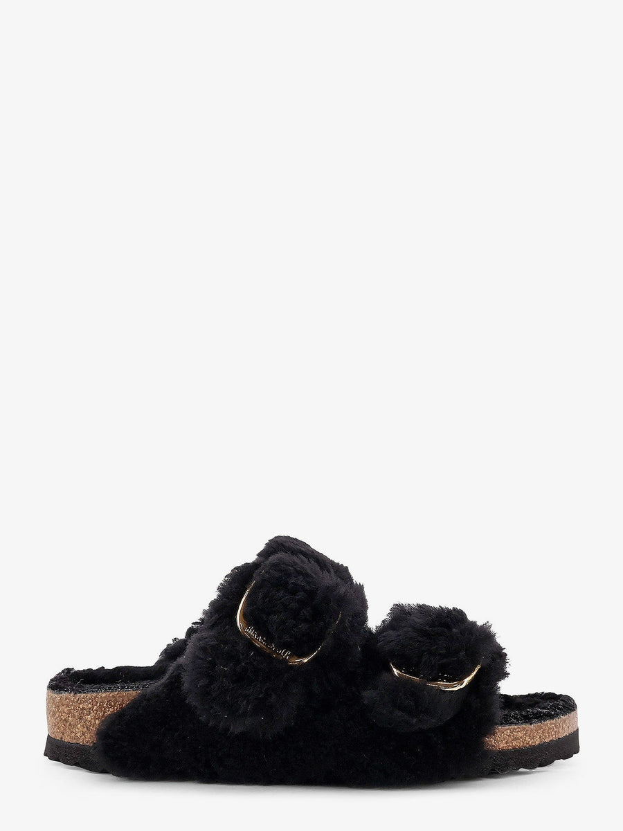 Arizona Big Buckle Teddy Sandals Black Leather