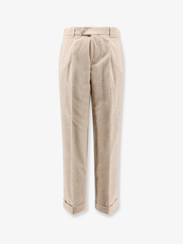 Trousers Peet Pleat Corduroy Beige Cotton