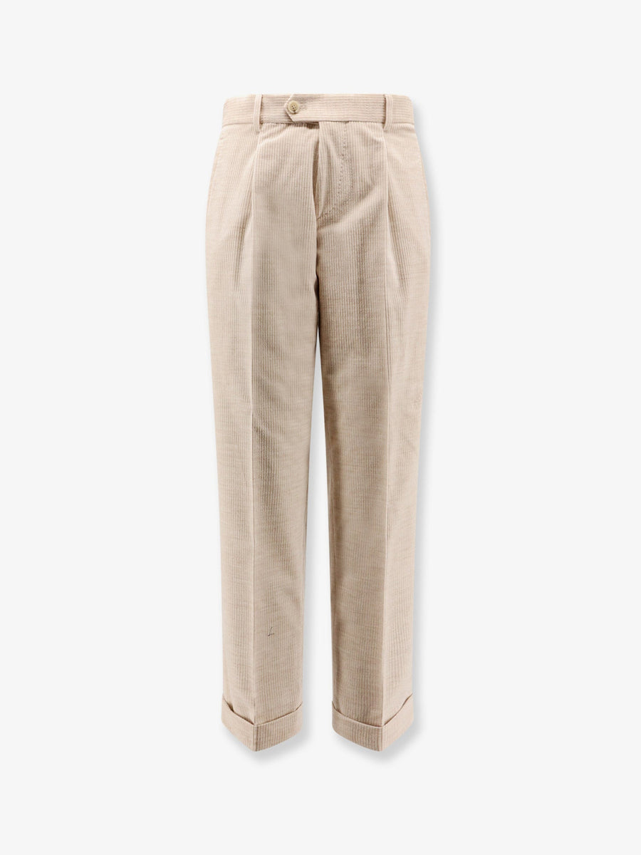 Trousers Peet Pleat Corduroy Beige Cotton
