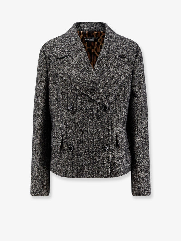 Double-Breasted Striped Wool-Blend Blazer Grey Virgin Wool Blazers