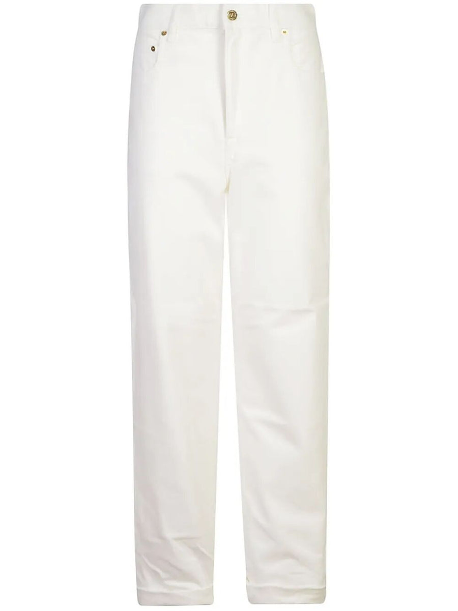 High-Waisted Denim Trousers White Cotton