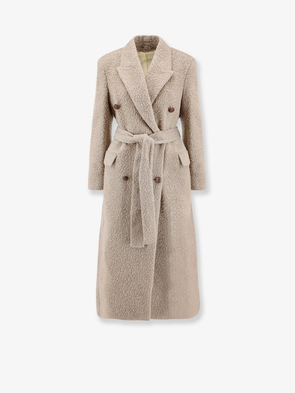 Wrinkled Virgin Wool Blend Coat Beige
