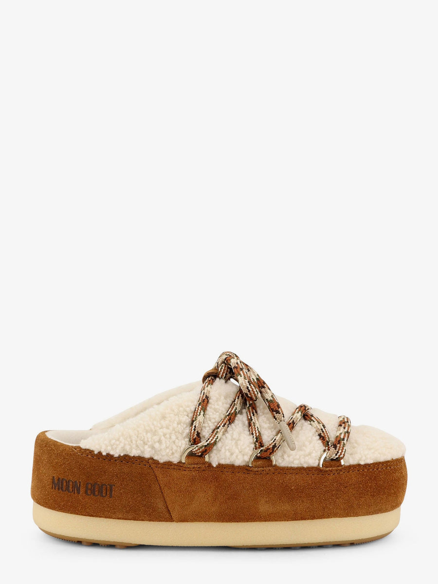 Shearling And Suede Slip-On Beige Leather Sandal
