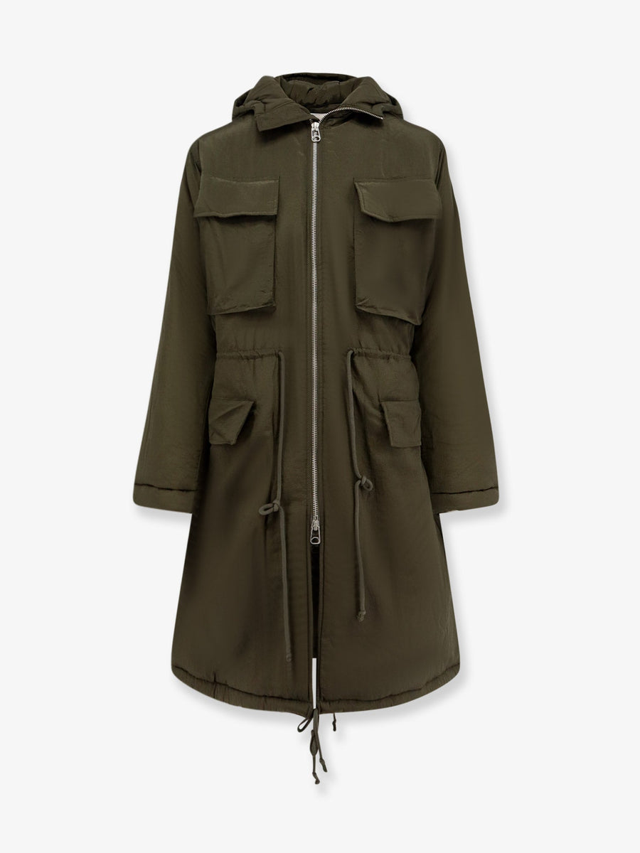 Padded Nylon Long Jacket Green Polyamide