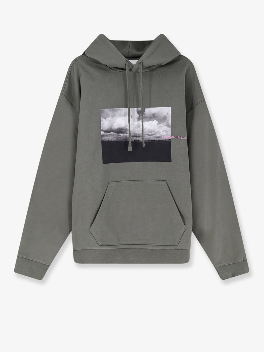 Loose Fit Hoodie With Star Print Green Cotton Sweatshirts