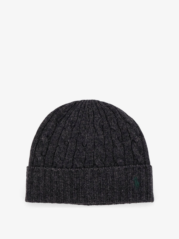 Wool Blend Cable Knit Beanie Hat Grey