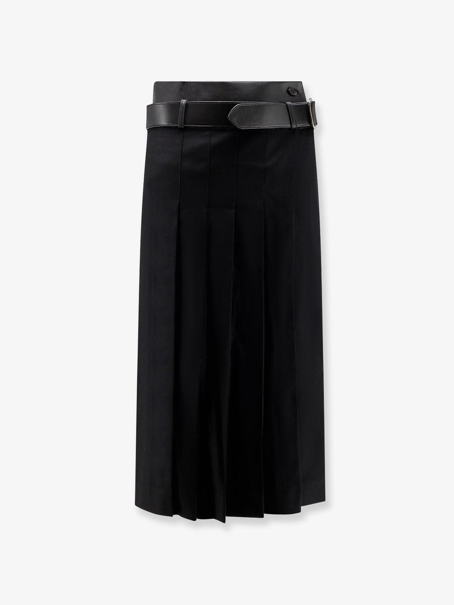 Pleated Wool Trousers Skirt Black