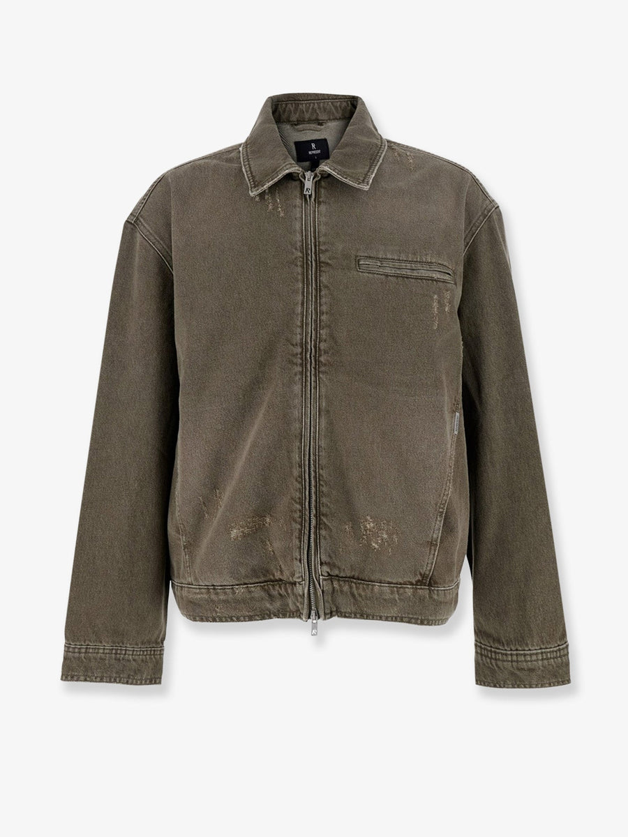 Distressed Denim Jacket Brown Cotton