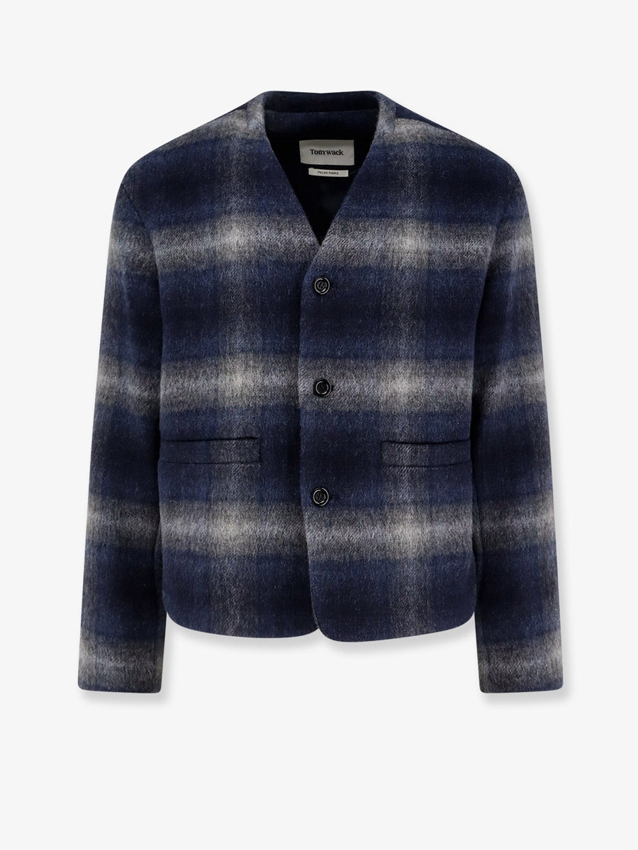 Checked V-Neck Blazer Blue Blazers