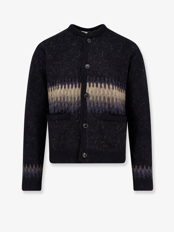 Jacquard Unisex Alpaca Cardigan Black Acrylic