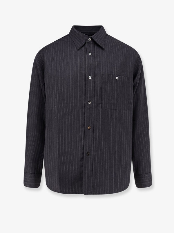 Striped Wool Blend Unisex Shirt Grey