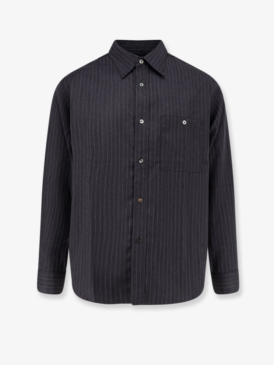 Striped Wool Blend Unisex Shirt Grey