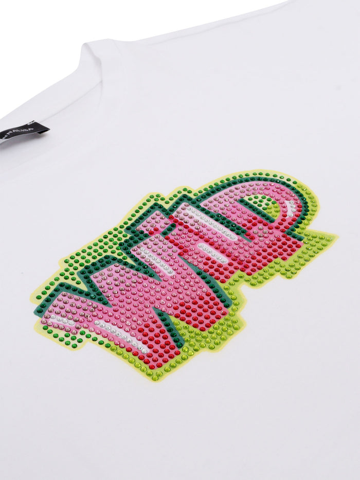 Girls T-shirt with rhinestones White Cotton Short Sleeves