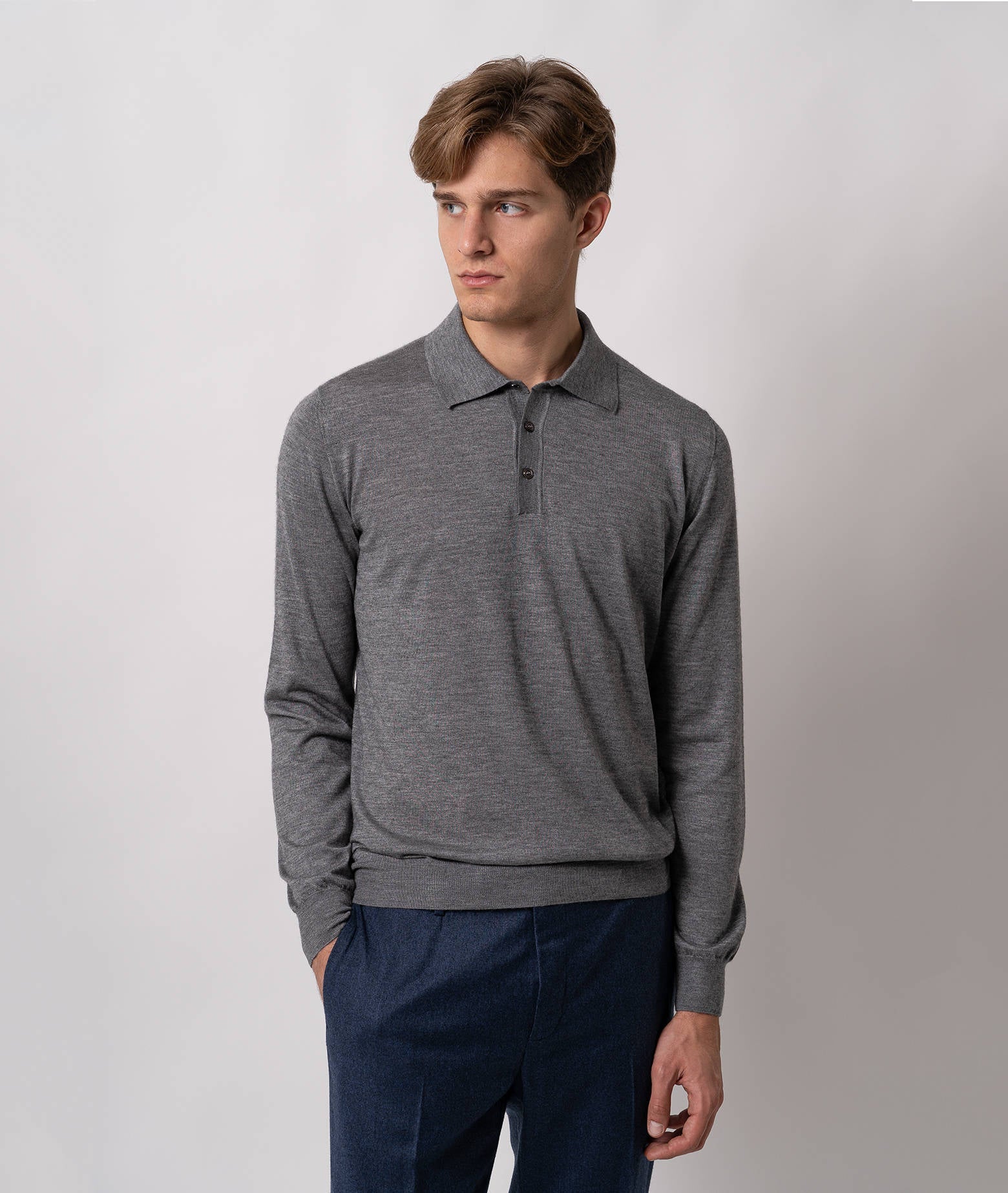 Cashmere And Silk Polo Shirt Vienna Darkbrown Pullover M/lunga
