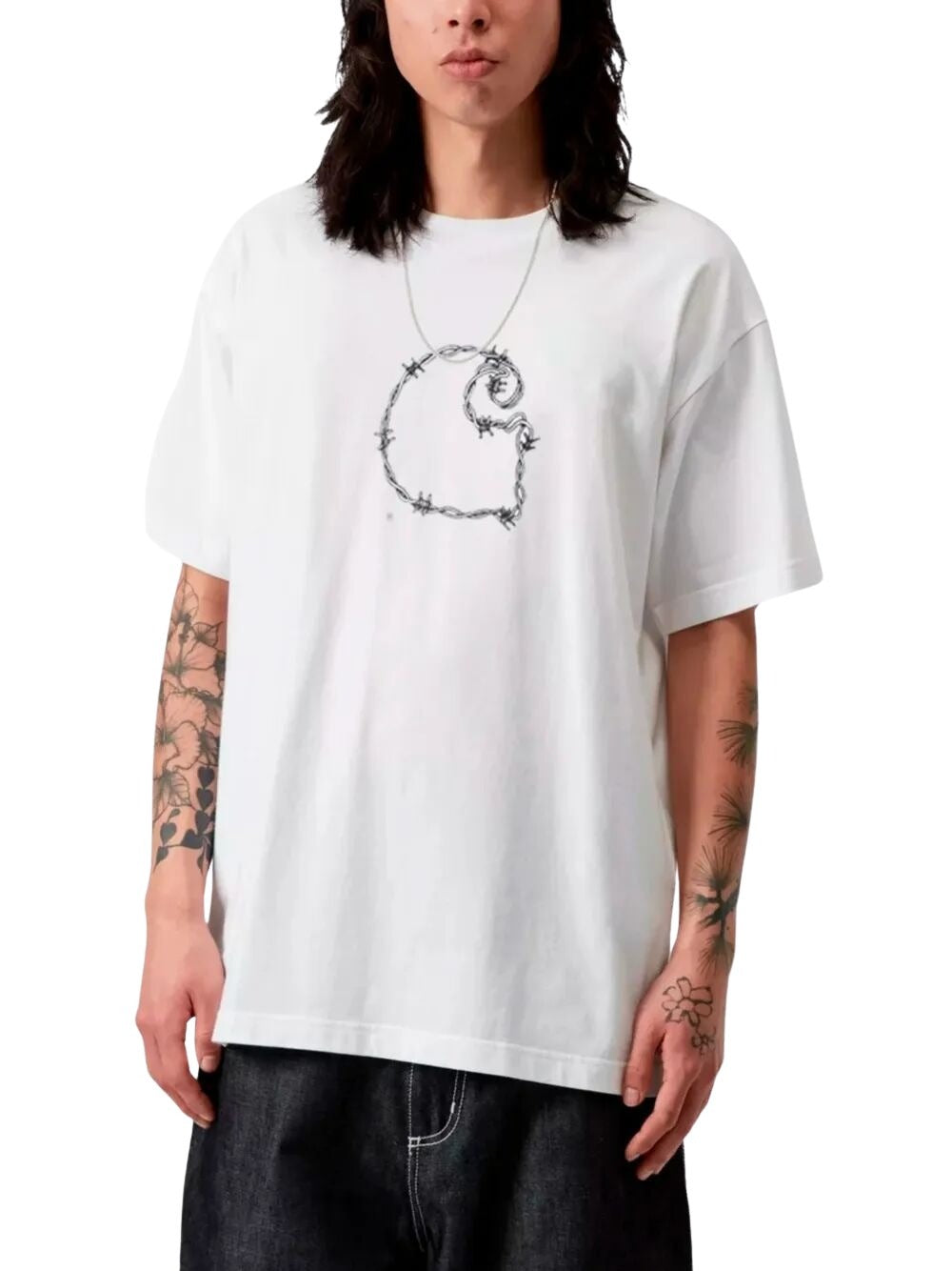 S-s Barbwire C T-shirt White Organic Cotton Single Jersey Tshirt