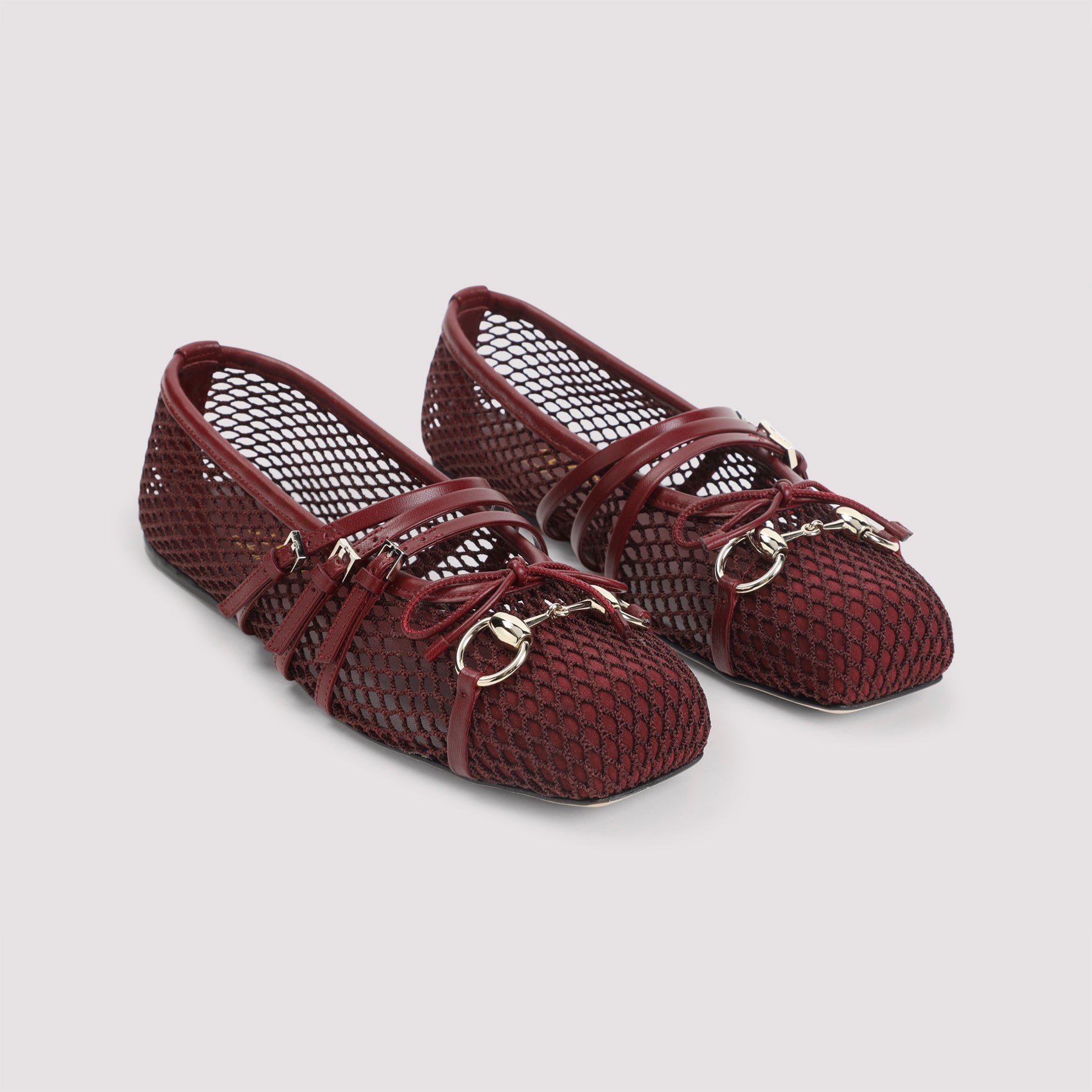 Mesh Ballerinas Red Leather Shoe