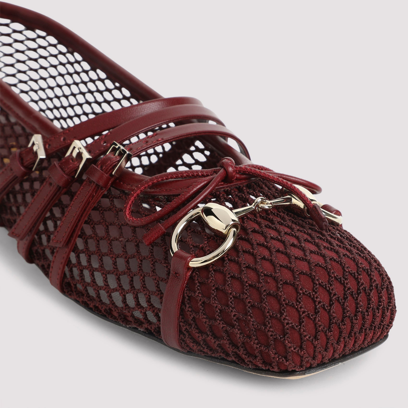 Mesh Ballerinas Red Leather Shoe