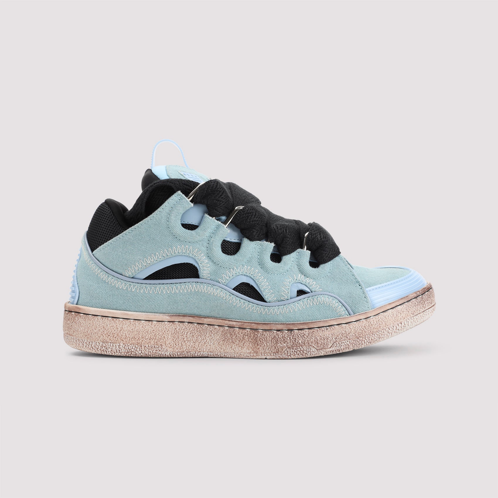 Curb Sneakers Blue Cotton Calf Leather Rubber Shoe