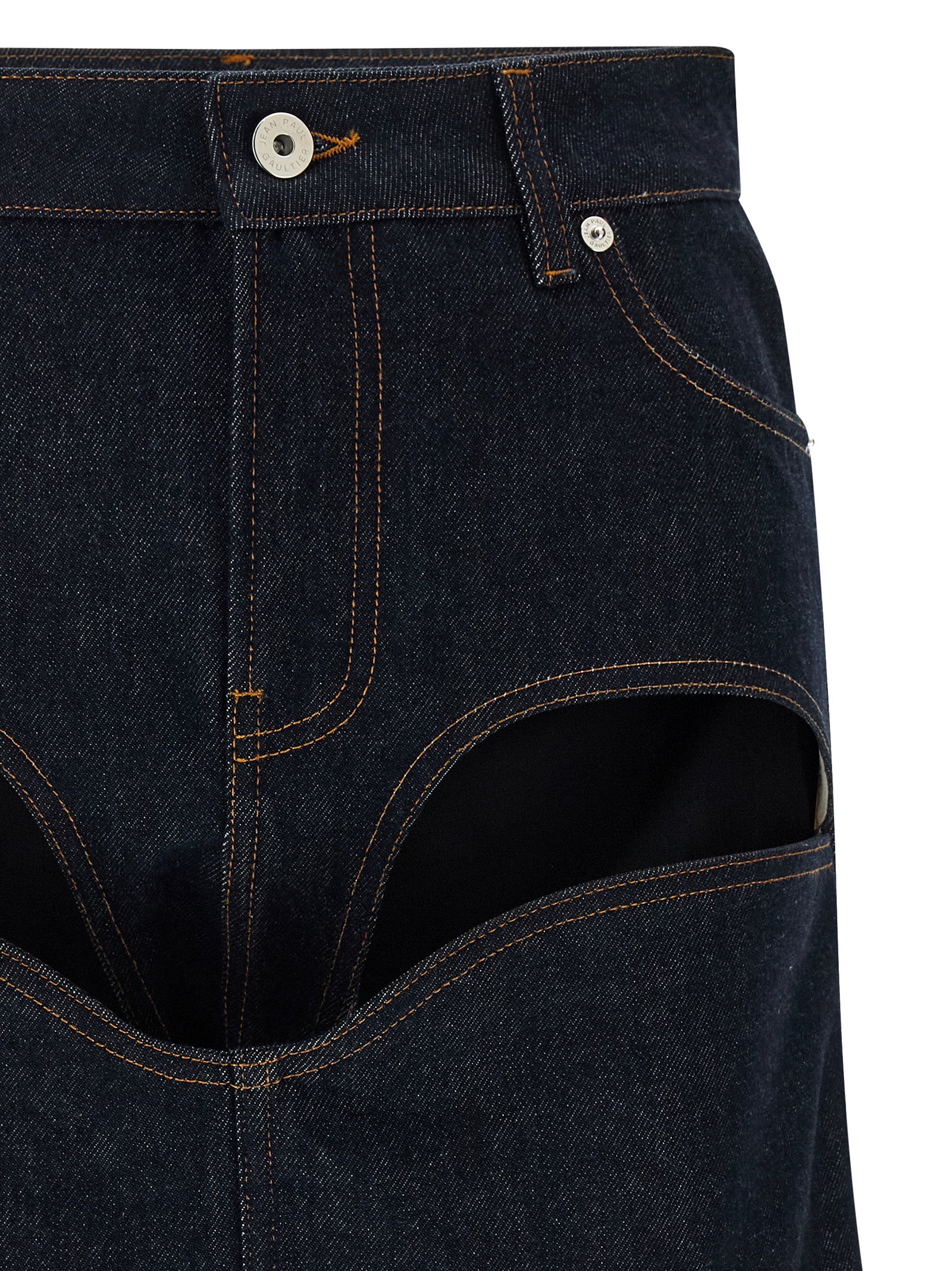 Denim Mini Skirt With Cuts And Turn Up Blue Cotton