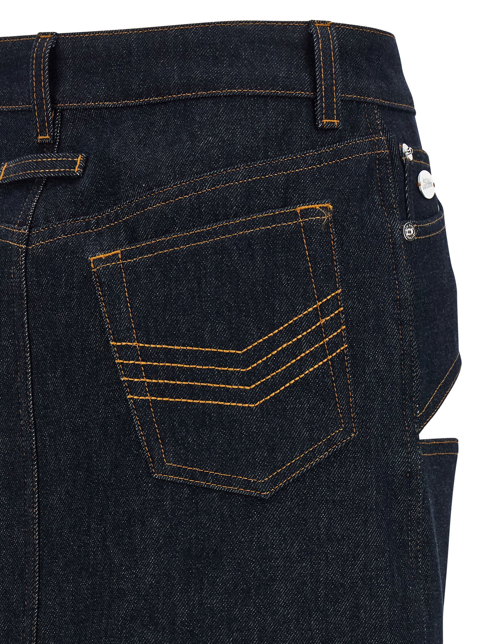 Denim Mini Skirt With Cuts And Turn Up Blue Cotton