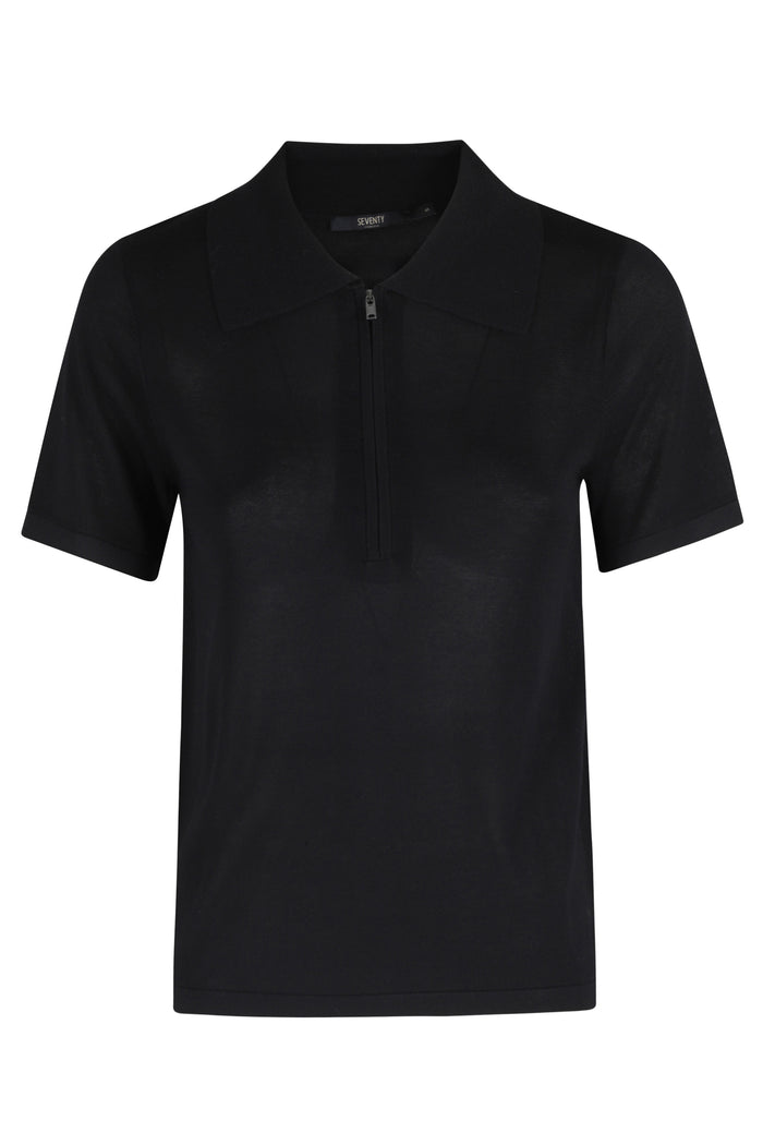 Polo Con Zip Black Viscosa Lyocell Seta