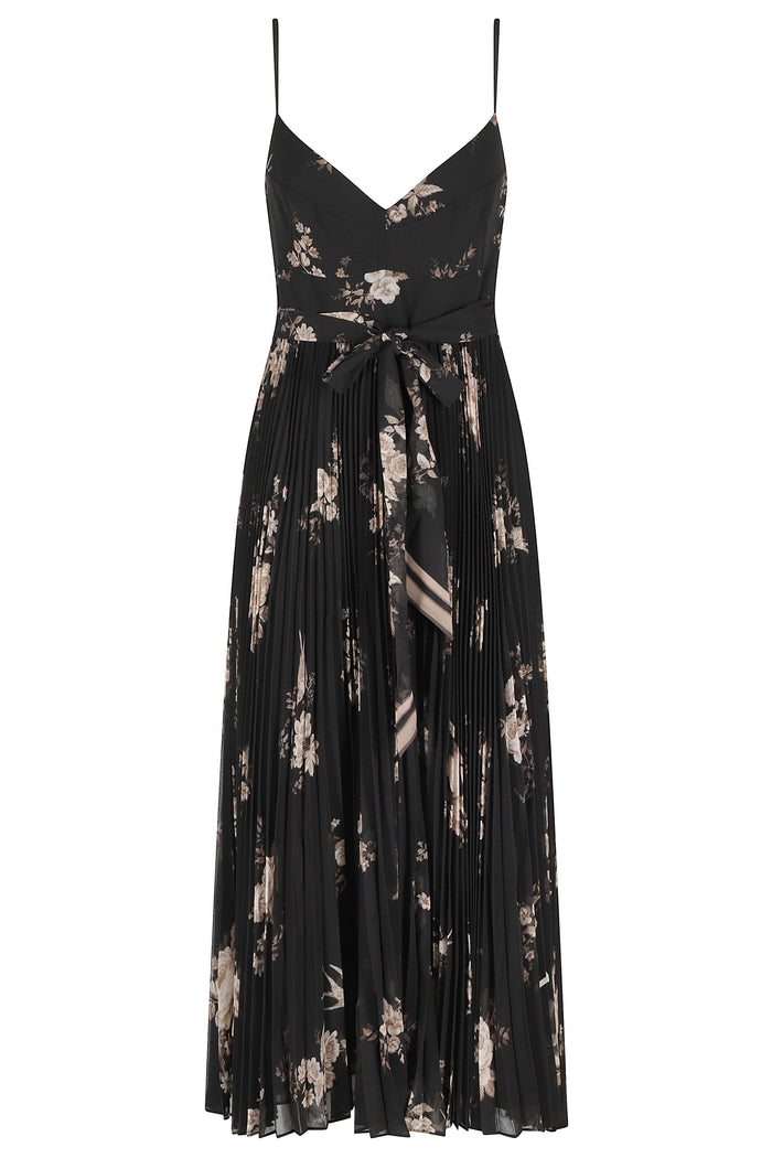 Sunray Pleated Picnic Dress Black Poliestere Abito