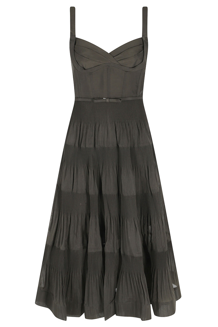 Pleated Draped Midi Dress Green Poliestere Fodera: Cotone Abito
