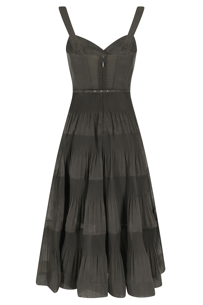 Pleated Draped Midi Dress Green Poliestere Fodera: Cotone Abito