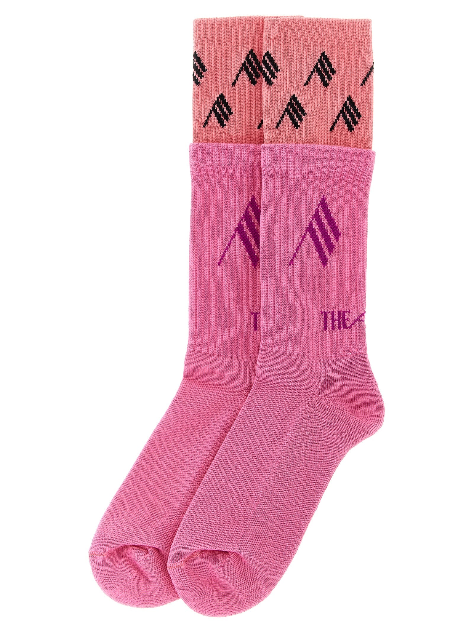 Double Layer Logo Socks Pink Cotton Polyamide Elastane